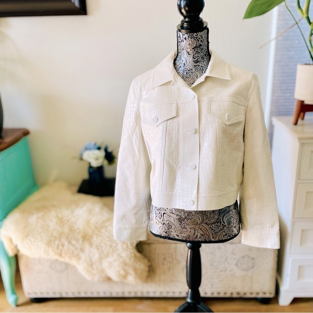 NWT Alice + Olivia Chloe Croc Embossed Vegan Leather Cropped Jacket, XL - Picture 12 of 16